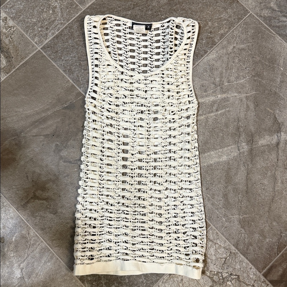 Annex M/L Sleeveless Cream Textured Bodycon swimsuit cover white Dress